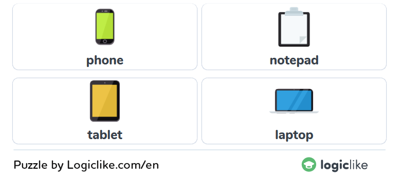 Find an extra item Smartphone Notebook Tablet Laptop